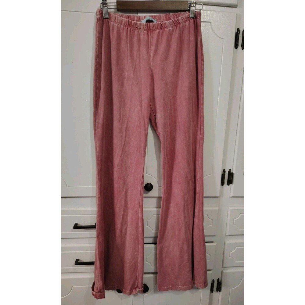 Chatoyant Pink Mineral Wash Flare Leg Yoga Pull On Pants Size Large EUC
